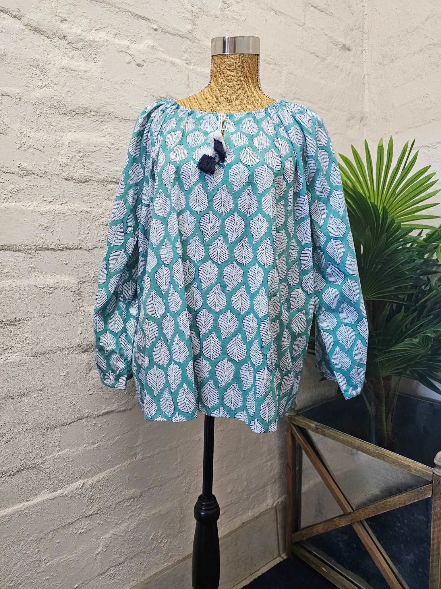 Light Aqua Cotton Peasant Blouse