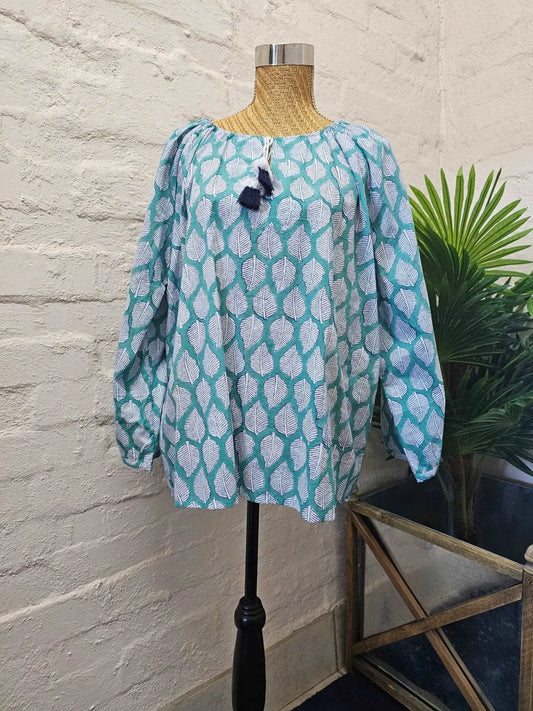 Light Aqua Cotton Peasant Blouse - Emma Hobson Designs