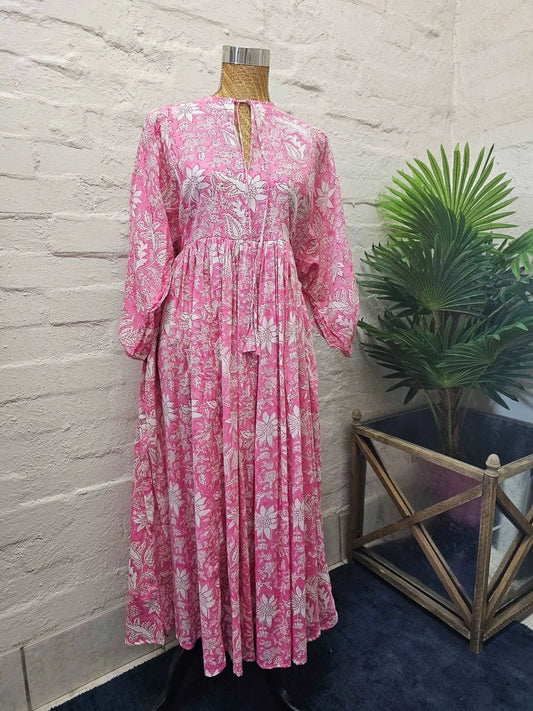 Long Floaty Pink Cotton Dress - Emma Hobson Designs